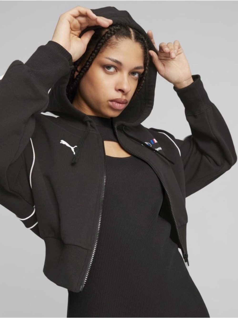 PUMA x BMW M Motorsport MT7 Crop Hooded Jacket - Black/White - New NWT Large